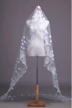 One Tier Bridal Veil With Lace Applique Edge