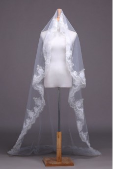 One Tier Bridal Veil With Lace Edge