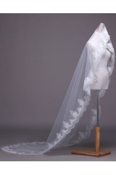 One Tier Bridal Veil With Lace Edge