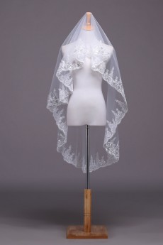 One Tier Bridal Veil With Lace Edge