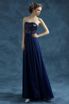 Chiffon Strapless Column Dress with Lace