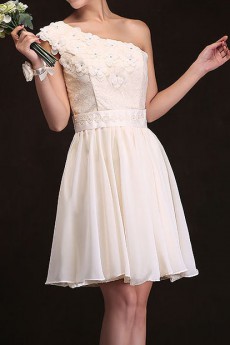 Chiffon One-shoulder Sheath Dress with Handmade Flower