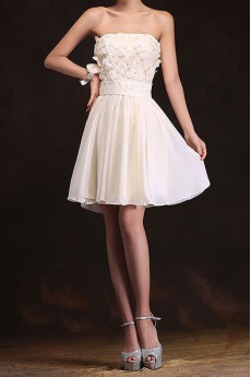 Chiffon Strapless A-Line Dress with Handmade Flower