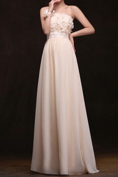 Chiffon Strapless Column Dress with Handmade Flower