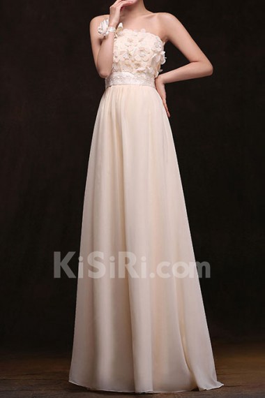 Chiffon Strapless Column Dress with Handmade Flower