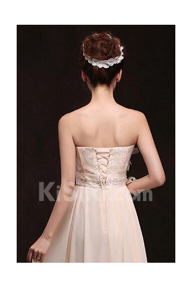 Chiffon Strapless Column Dress with Handmade Flower