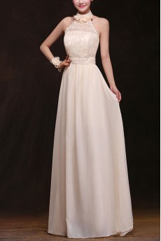 Chiffon High Collar Column Dress with Handmade Flower