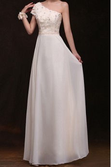 Chiffon One-shoulder Column Dress with Appliques