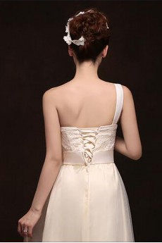 Tulle One-shoulder Column Dress with Bow