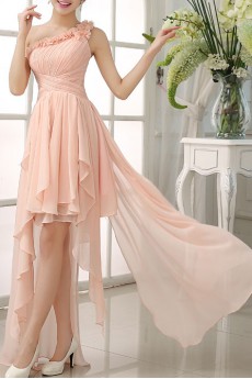 Chiffon One-shoulder Sheath Dress with Ruffles