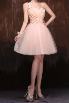 Satin One-shoulder A-Line Dress with Handmade Flower