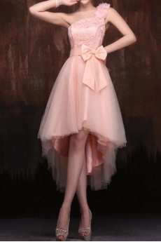 Satin One-shoulder A-Line Dress with Handmade Flower