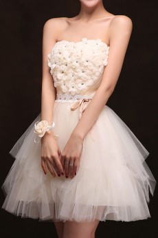 Satin Sweetheart A-Line Dress with Handmade Flower