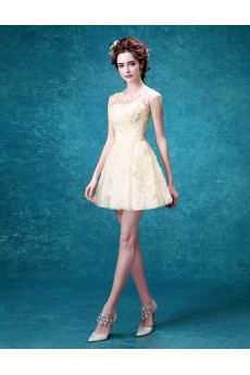 Tulle, Lace Jewel Mini/Short Sleeveless A-line Dress