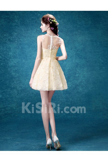 Tulle, Lace Jewel Mini/Short Sleeveless A-line Dress