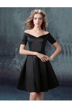 Satin Off-the-Shoulder Mini/Short Short Sleeve Ball Gown Dress