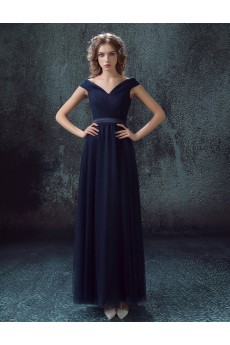 Organza Off-the-Shoulder Floor Length A-line Dress with Ruched