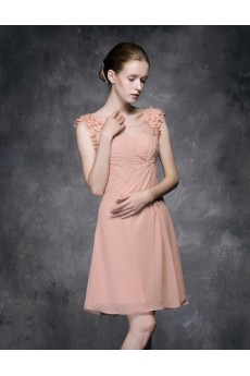 Lace, Satin Scoop Mini/Short Sleeveless A-line Dress with Handmade Flowers