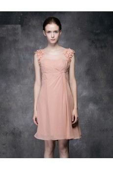 Lace, Satin Scoop Mini/Short Sleeveless A-line Dress with Handmade Flowers