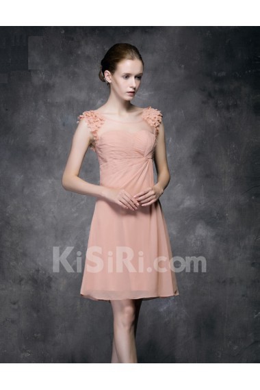 Lace, Satin Scoop Mini/Short Sleeveless A-line Dress with Handmade Flowers