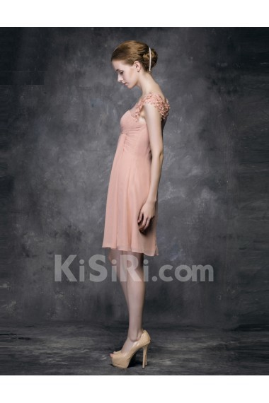 Lace, Satin Scoop Mini/Short Sleeveless A-line Dress with Handmade Flowers