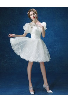 Lace, Organza Jewel Mini/Short Balloom Ball Gown Dress with Embroidered