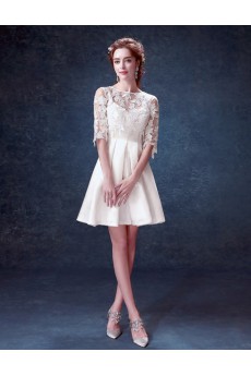 Lace, Chiffon, Tulle Bateau Mini/Short Half Sleeve A-line Dress with Embroidered