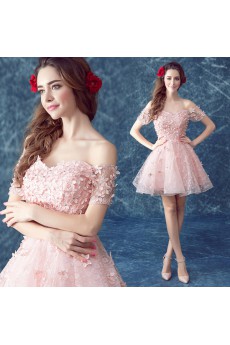 Tulle Off-the-Shoulder Mini/Short Ball Gown Dress with Rhinestone