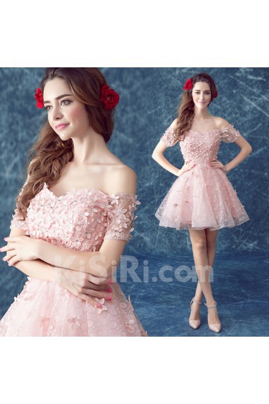 Tulle Off-the-Shoulder Mini/Short Ball Gown Dress with Rhinestone
