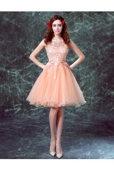 Lace, Tulle Jewel Mini/Short Cap Sleeve Ball Gown Dress with Embroidered