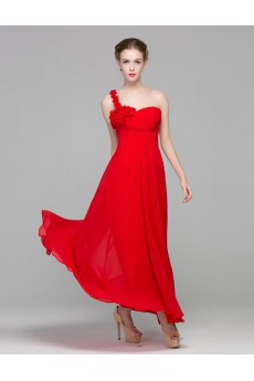 Organza, Lace, Satin One-shoulder Floor Length Sleeveless A-line Dress with Rhinestone