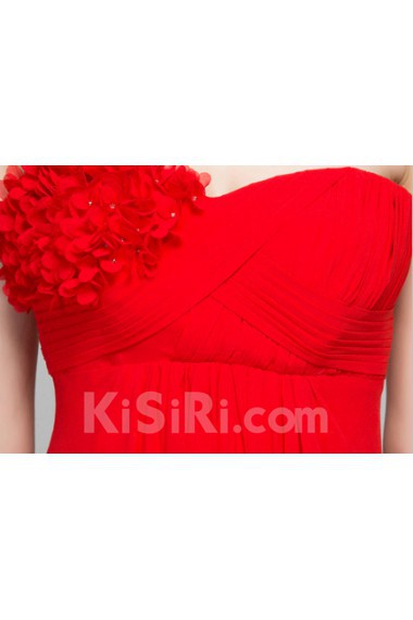 Organza, Lace, Satin One-shoulder Floor Length Sleeveless A-line Dress with Rhinestone