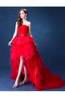 Lace, Chiffon, Tulle Strapless Mini/Short Sleeveless Ball Gown Dress with Rhinestone