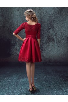 Lace, Chiffon, Tulle Bateau Knee-Length Half Sleeve A-line Dress with Embroidered