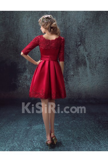 Lace, Chiffon, Tulle Bateau Knee-Length Half Sleeve A-line Dress with Embroidered