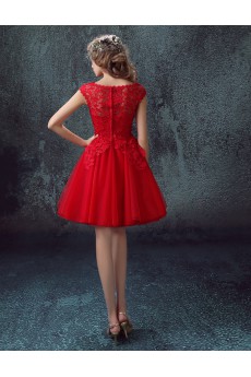 Lace, Organza Scoop Mini/Short Cap Sleeve Ball Gown Dress with Embroidered