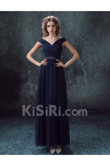Organza Off-the-Shoulder Floor Length A-line Dress with Ruched