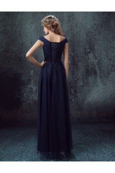 Organza Off-the-Shoulder Floor Length A-line Dress with Ruched