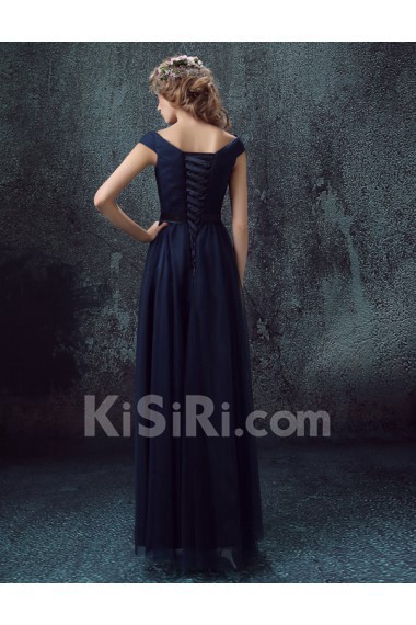 Organza Off-the-Shoulder Floor Length A-line Dress with Ruched