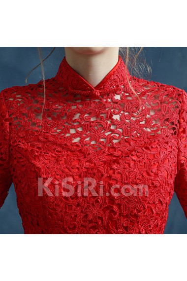 Lace High Collar Floor Length Long Sleeve Sheath Dress