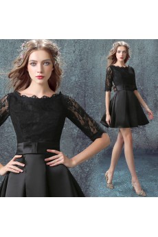 Lace, Satin Scoop Mini/Short Half Sleeve Ball Gown Dress with Embroidered, Bow