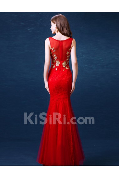Lace, Chiffon, Tulle V-neck Floor Length Sleeveless Mermaid Dress with Embroidered, Rhinestone