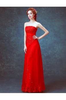 Lace Strapless Floor Length Sleeveless A-line Dress with Sequins