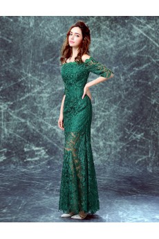 Lace Off-the-Shoulder Floor Length Half Sleeve Mermaid Dress with Embroidered