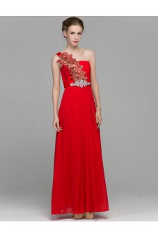 Chiffon One-shoulder Floor Length Sleeveless Sheath Dress with Rhinestone