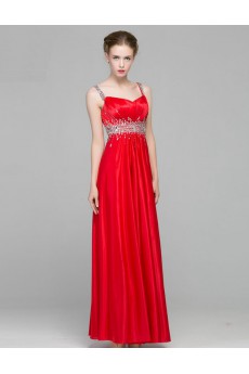 Satin Square Floor Length Sleeveless Sheath Dress with Sequins, Rhinestone