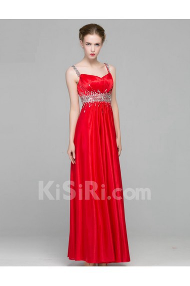Satin Square Floor Length Sleeveless Sheath Dress with Sequins, Rhinestone