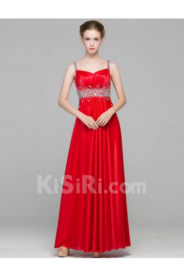 Satin Square Floor Length Sleeveless Sheath Dress with Sequins, Rhinestone