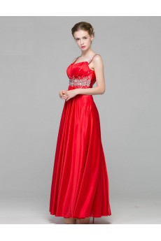 Satin Square Floor Length Sleeveless Sheath Dress with Sequins, Rhinestone