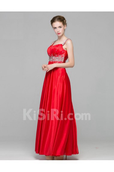 Satin Square Floor Length Sleeveless Sheath Dress with Sequins, Rhinestone